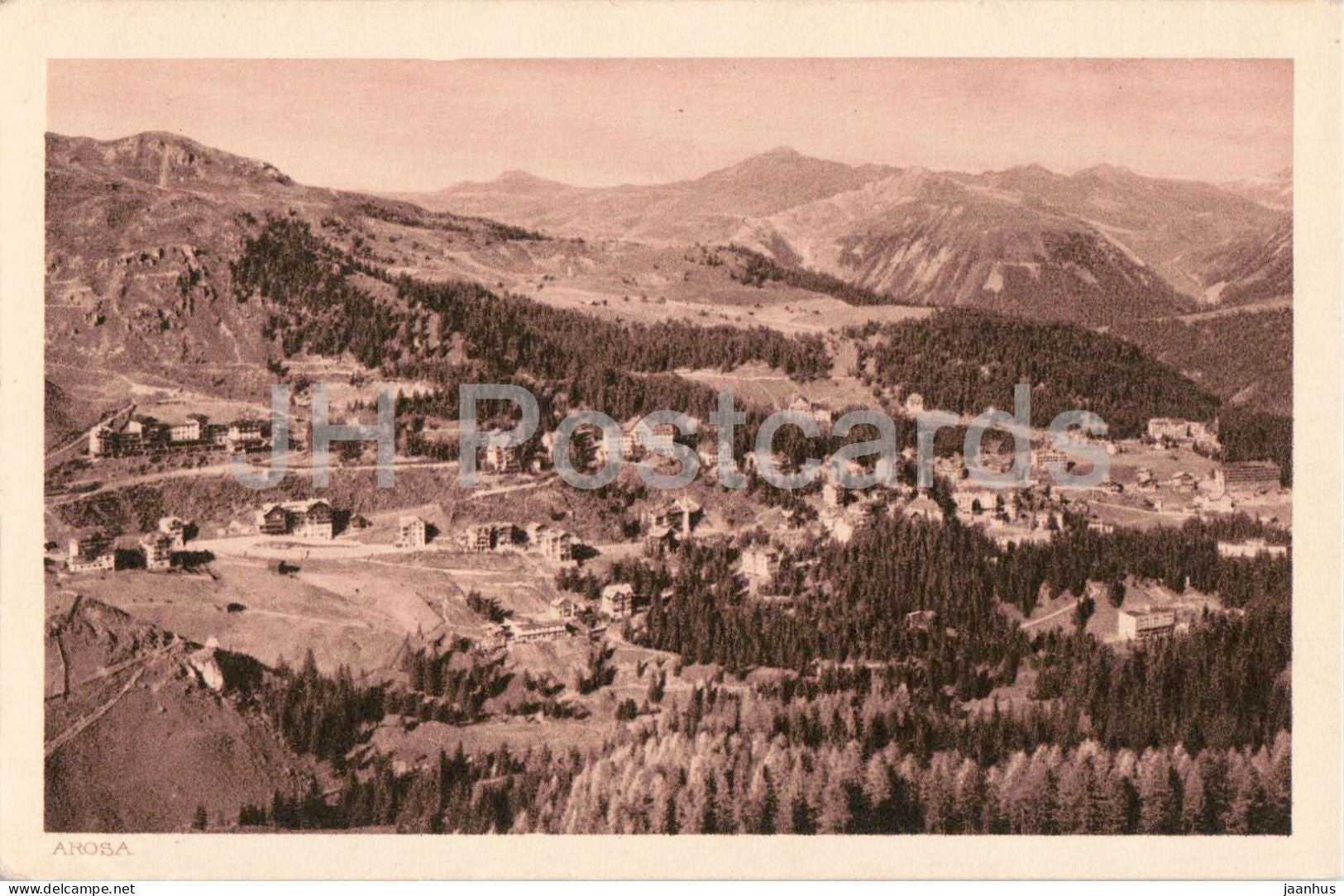 Arosa - mountain village - panoramic view - Alps - 0310 - old postcard - Switzerland - unused - JH Postcards