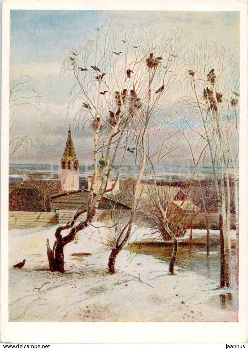 painting by K. Savrasov - The rooks have arrived - birds - Russian art - 1955 - Russia USSR - unused - JH Postcards