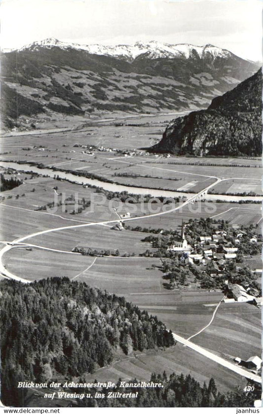 Blick von der Achenseestrasse Kanzelkehre auf Wiesing u. ins Zillertal - mountains - Alps - 430 - 1966 - Austria - used - JH Postcards