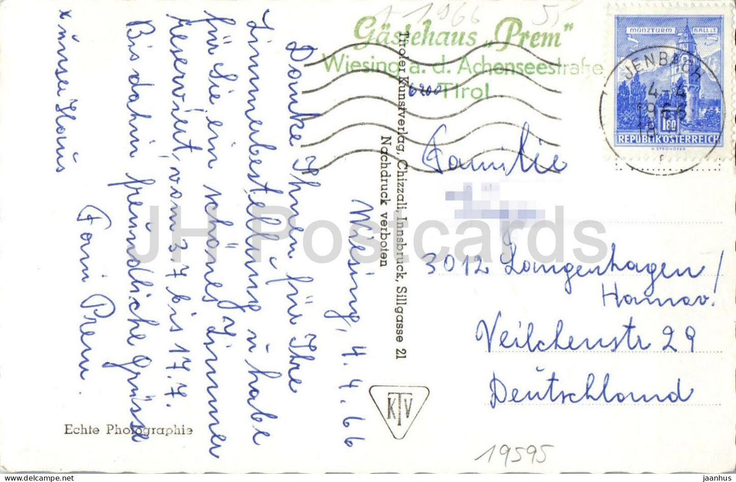 Vue de la Kanzelkehre de l'Achenseestrasse sur Wiesing et la Zillertal - montagnes - Alpes - 430 - 1966 - Autriche - usagé