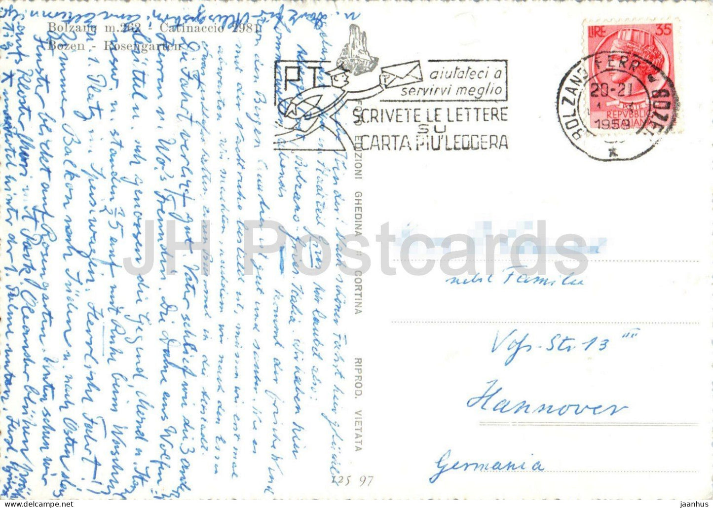 Bolzano - Bozen - Panorama verso il Catinaccio city panorama palms Dolomites 12597 - old postcard - 1959 - Italy - used