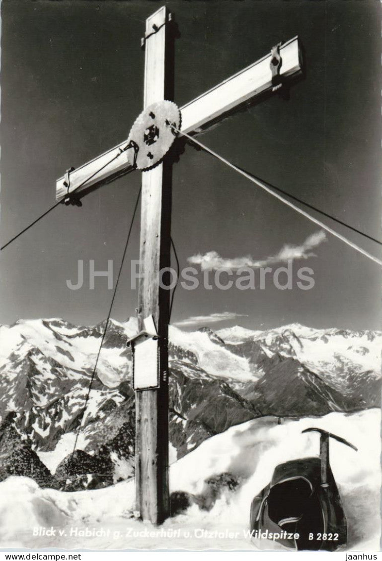 Blick v Habicht g Zuckerhutl u Otztaler Wildspitze - mountains - cross - 2822 - old postcard - Austria - unused - JH Postcards