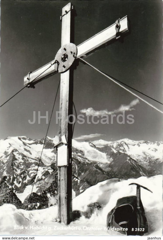 Blick v Habicht g Zuckerhutl u Otztaler Wildspitze - mountains - cross - 2822 - old postcard - Austria - unused - JH Postcards