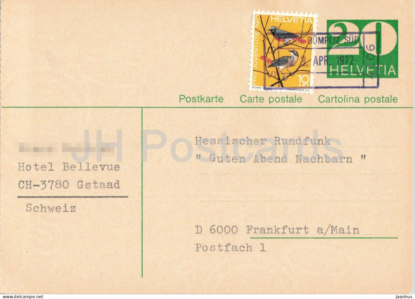 Guten Abend Nachbarn - Hessischer Rundfunk - postal stationery - 122 - 1972 - Switzerland - used - JH Postcards