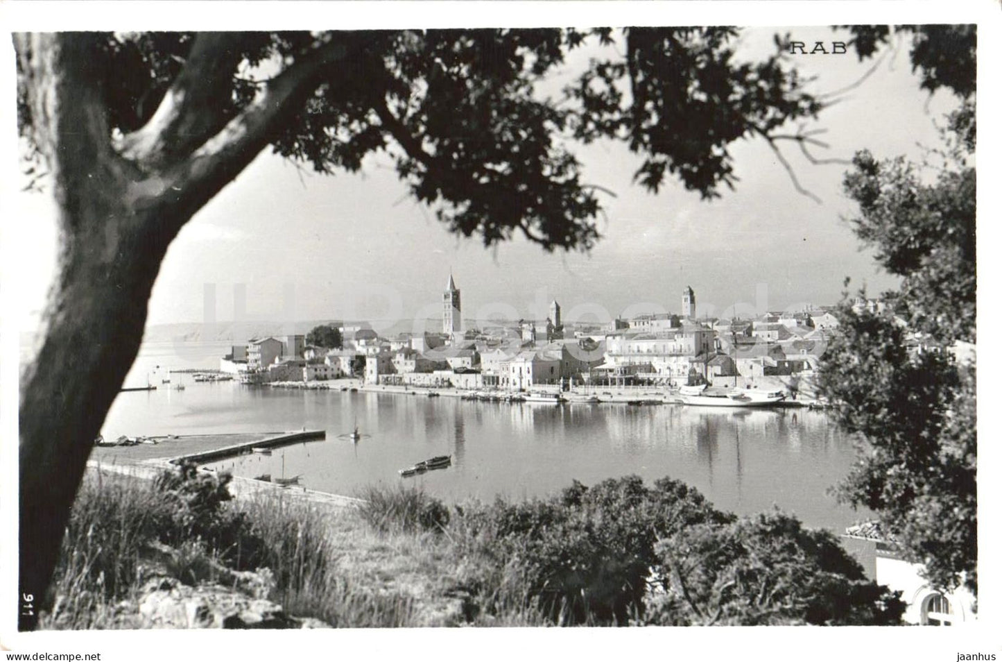 Rab - city view - harbor - towers - 911 - old postcard - Croatia - unused - JH Postcards