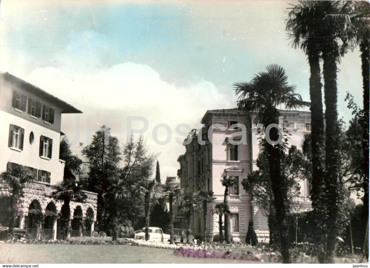 Opatija - villa - hotel - palm trees - 15-43 - old postcard - Croatia Yugoslavia - used - JH Postcards