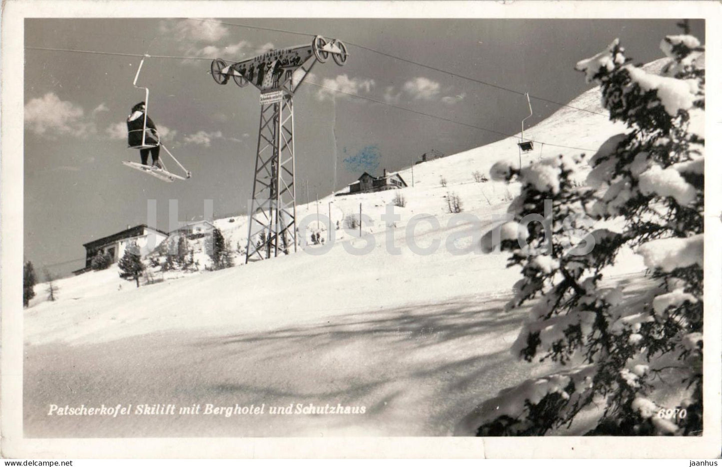Patscherkofel Skilift mit Berghotel und Schutzhaus - 6970 - ski lift - Alps - old postcard - 1955 - Austria - used - JH Postcards