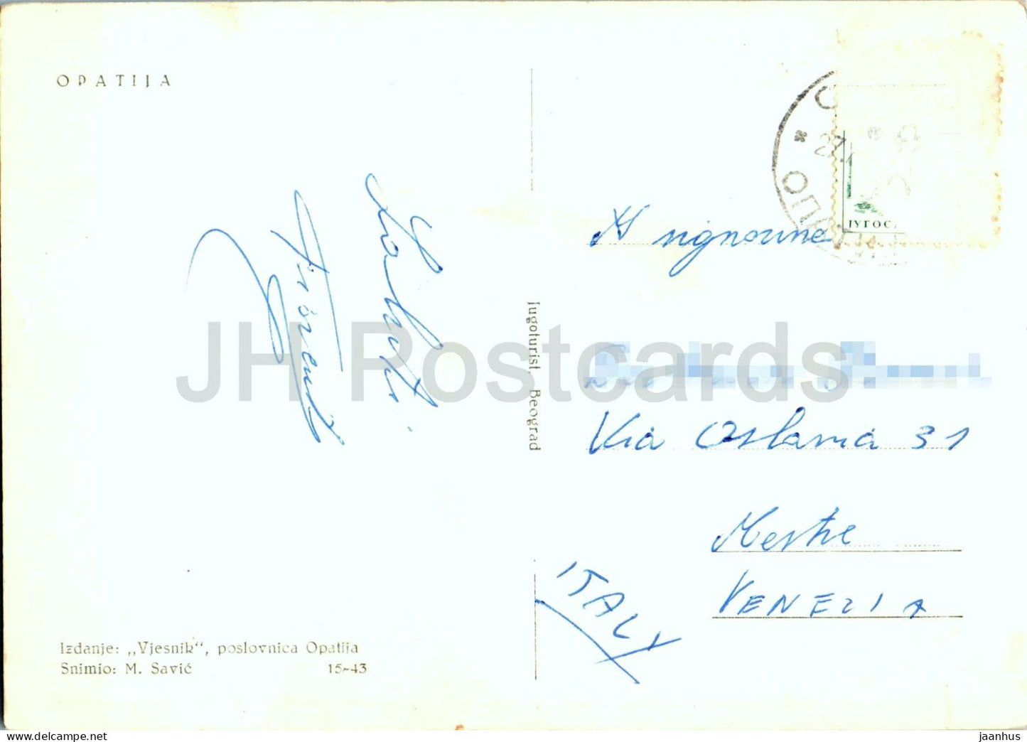 Opatija - Villa - Hotel - Palmen - 15-43 - alte Postkarte - Kroatien Jugoslawien - gebraucht
