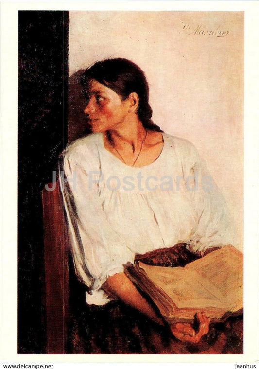painting by F. Malyavin - Reading a book - woman - Russian art - 1979 - Russia USSR - unused - JH Postcards