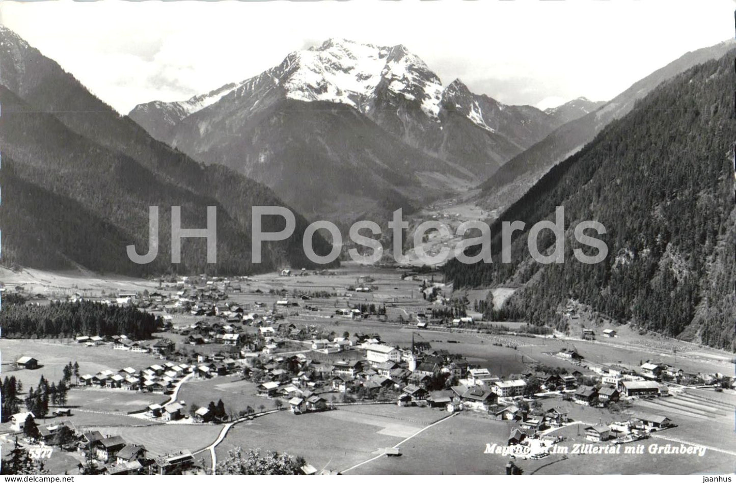 Mayrhofen im Zillertal mit Grunberg - panorama - mountains - Alps - old postcard - Austria - unused - JH Postcards