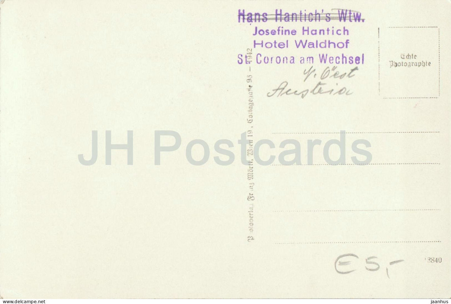 Sommerfrische St. Corona a. Wechsel - Loitzl Hotel Waldhof - N° 1522 - carte postale ancienne - 1942 - Autriche - inutilisée 