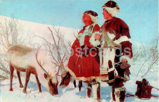 Koryak Autonomous District - Reindeer herders - animals - reindeer - folk costume - 1988 - Russia USSR - unused