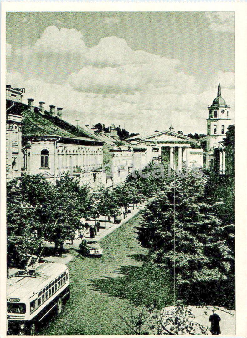 Vilnius - Avenue Lénine - trolleybus - bus - 1962 - Lituanie URSS - inutilisé 