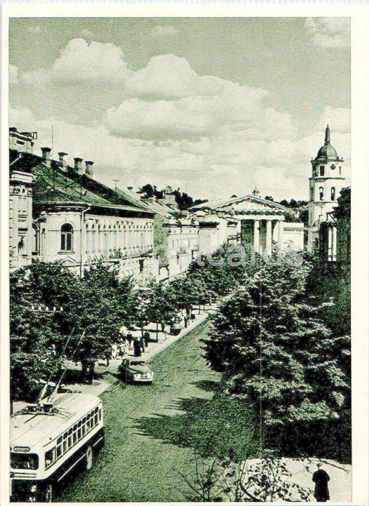 Vilnius - Avenue Lénine - trolleybus - bus - 1962 - Lituanie URSS - inutilisé 
