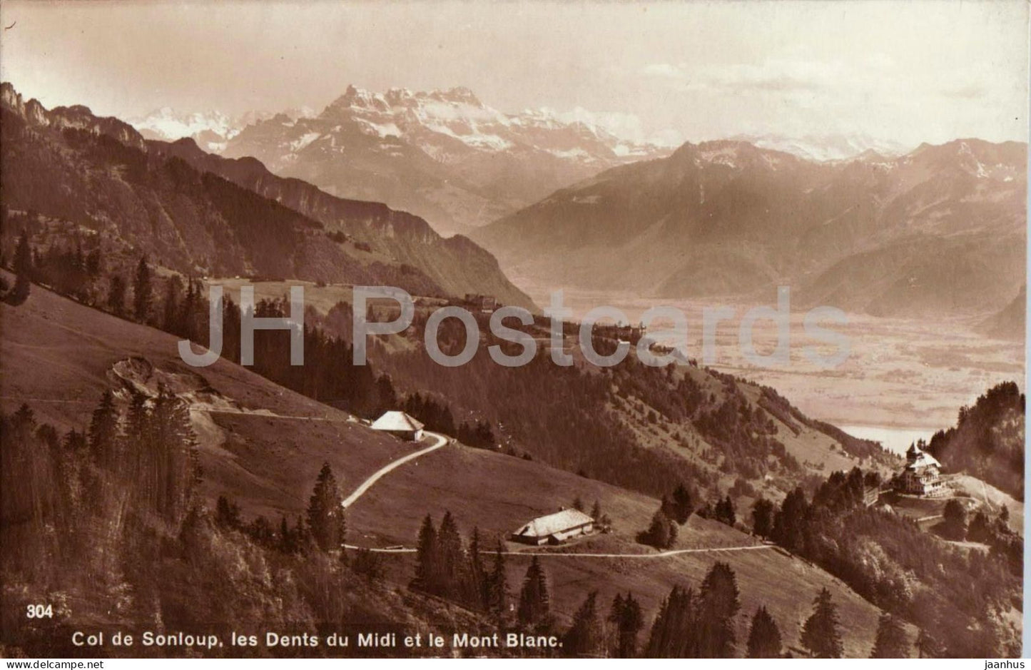 Col de Sonloup - les Dents du Midi et le Mont Blanc - panorama - Alps - 304 - old postcard - Switzerland - unused - JH Postcards