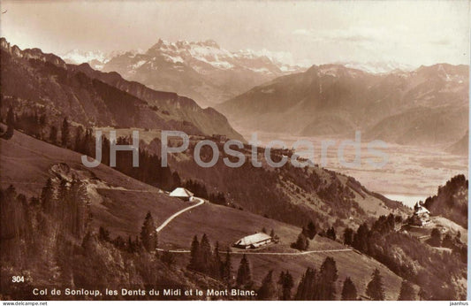 Col de Sonloup - les Dents du Midi et le Mont Blanc - panorama - Alps - 304 - old postcard - Switzerland - unused - JH Postcards