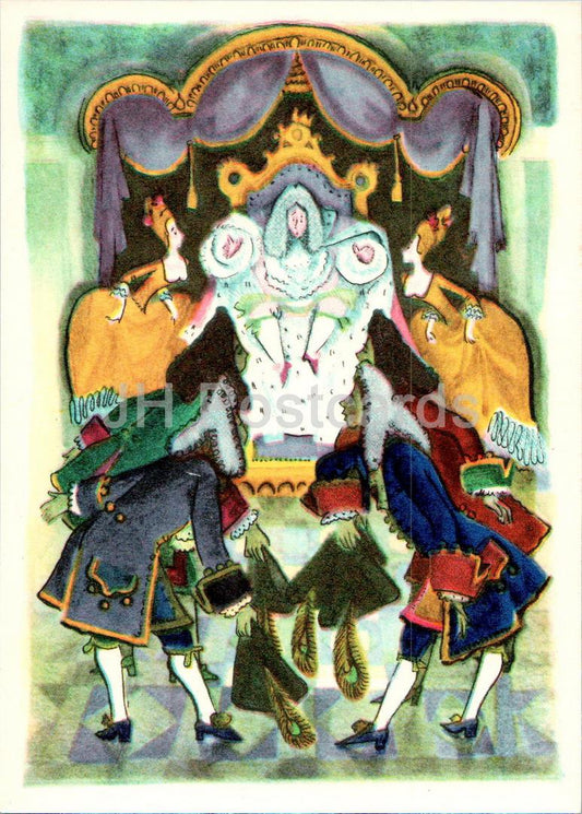 The Brave Little Tailor - Fairy Tale by Brothers Grimm - king - throne - illustration - 1975 - Russia USSR - unused