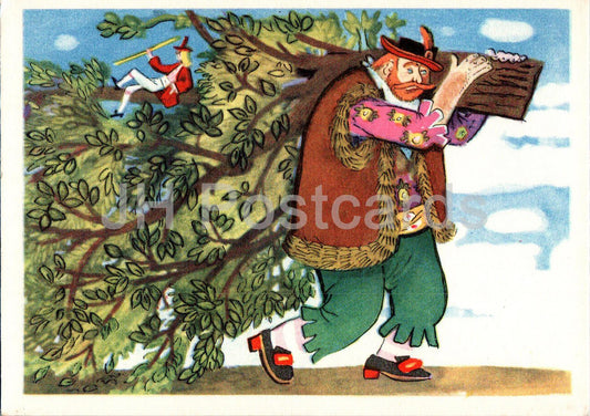 The Brave Little Tailor - Fairy Tale by Brothers Grimm - giants - tree - illustration - 1975 - Russia USSR - unused