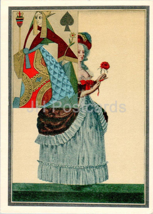 The Queen of Spades - poem by A. Pushkin - playing card - illustration by V. Shukhaev - 1971 - Russia USSR - unused