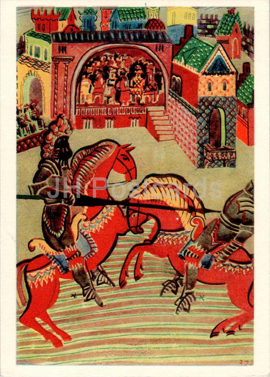 Szenen aus der Ritterzeit – Gedicht von A. Puschkin – Pferd – Illustration von M. Kuznetsov – 1971 – Russland UdSSR – unbenutzt 