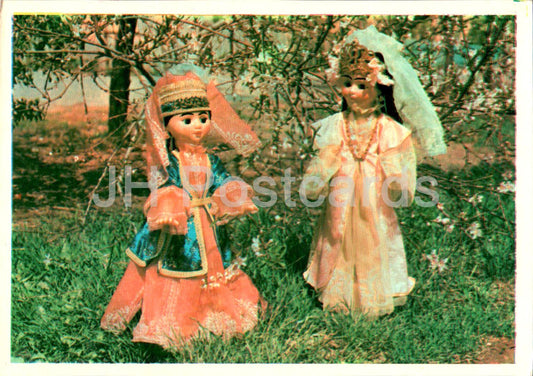 Uzbek Dolls - Ceremonial woman dresses Khorezm and Andijan - folk costumes - 1976 - Uzbekistan USSR - unused