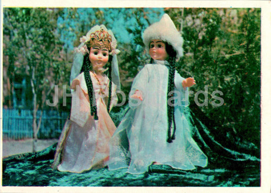 Uzbek Dolls - Ceremonial woman dresses Margilan and Andijan - folk costumes - 1976 - Uzbekistan USSR - unused