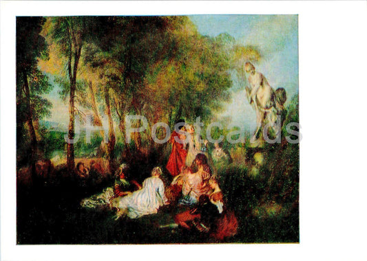 painting by Antoine Watteau - Holiday of love - French art - 1985 - Russia USSR - unused