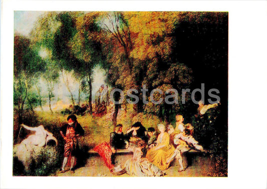 Gemälde von Antoine Watteau – Menschen im Park – Französische Kunst – 1985 – Russland UdSSR – unbenutzt 