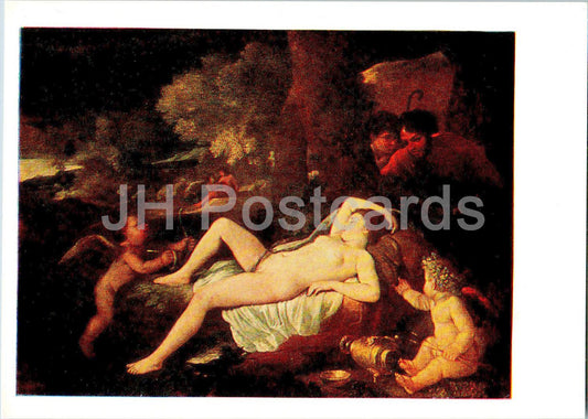 painting by Nicolas Poussin - Sleeping Venus - naked nude woman - French art - 1985 - Russia USSR - unused