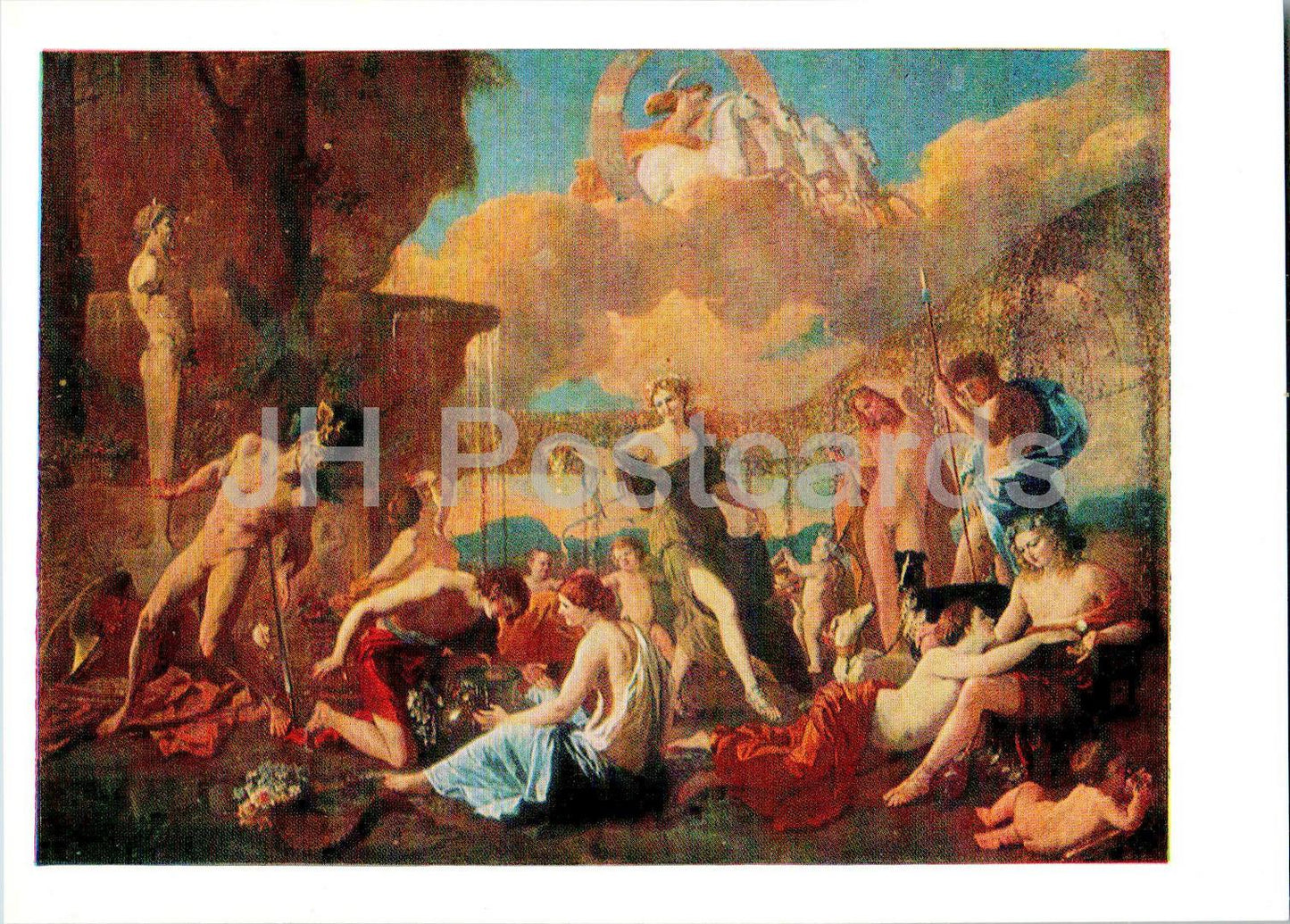 painting by Nicolas Poussin - Kingdom of Flora - naked nude woman - French art - 1985 - Russia USSR - unused