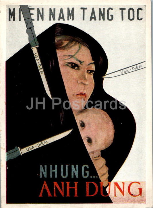 painting by Hnu Than - South is in mourning but full of heroism propaganda Vietnamese art - 1966 - Russia USSR - unused