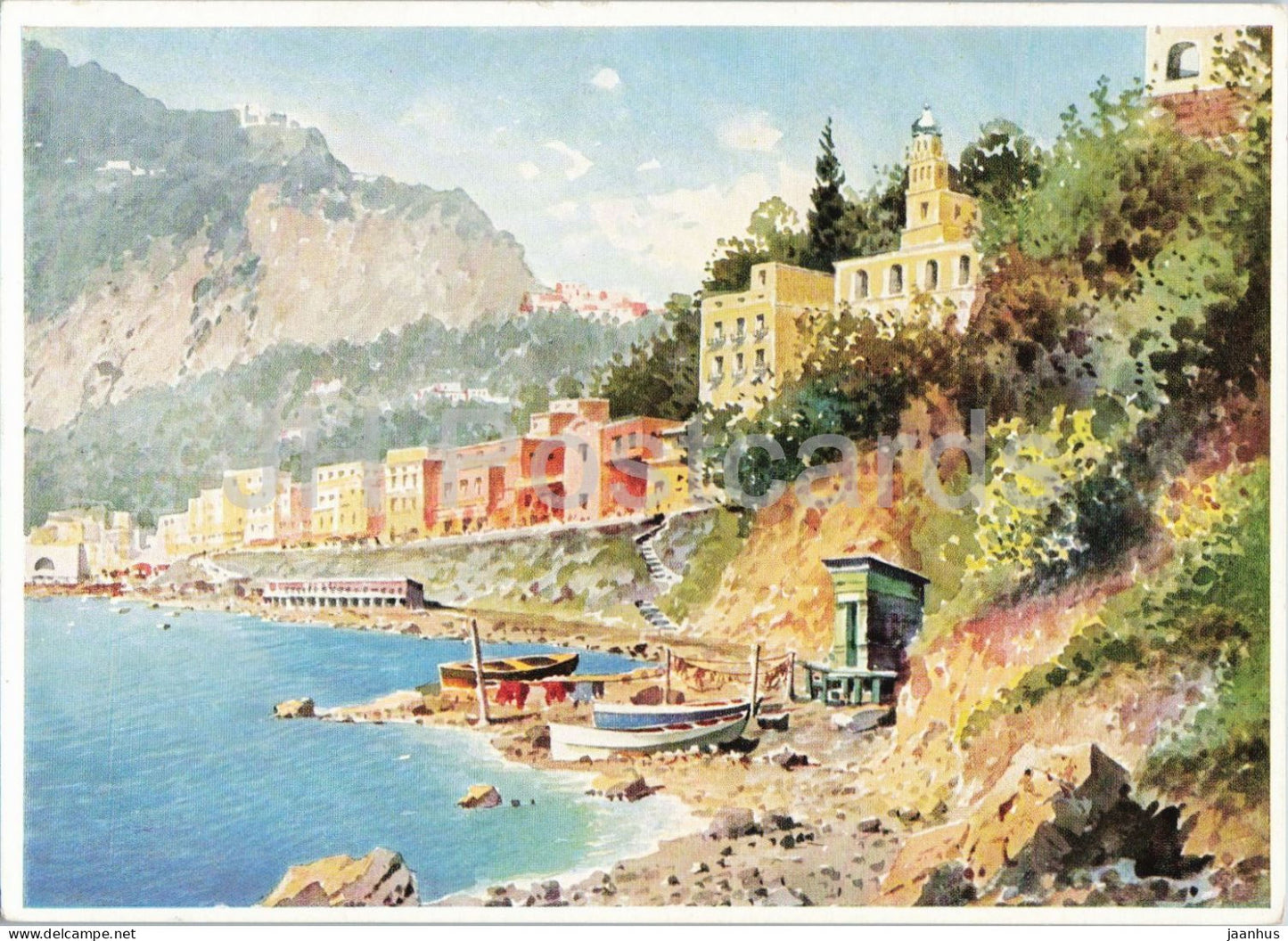 painting by Yos - Capri - Marina Grande - boat - German art - 5821 - old - Germany - unused - JH Postcards