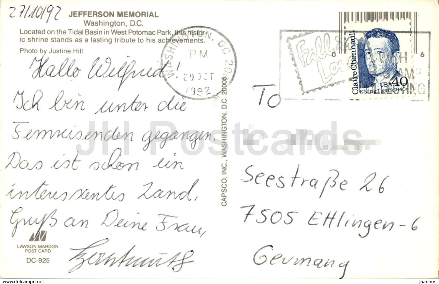 Washington D.C. - Jefferson Memorial Nachtansicht - Tidal Basin - 1992 - USA - gebraucht