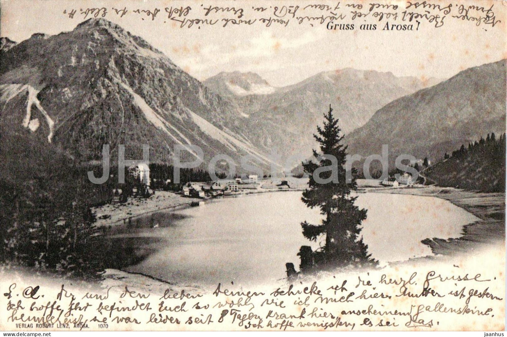 Gruss aus Arosa - lake - mountains - 1070 - old postcard - 1904 - Switzerland - used - JH Postcards