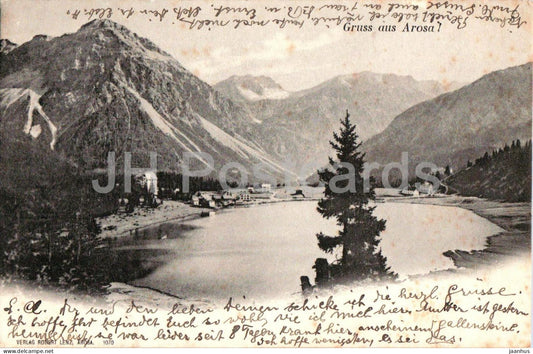 Gruss aus Arosa - lake - mountains - 1070 - old postcard - 1904 - Switzerland - used - JH Postcards