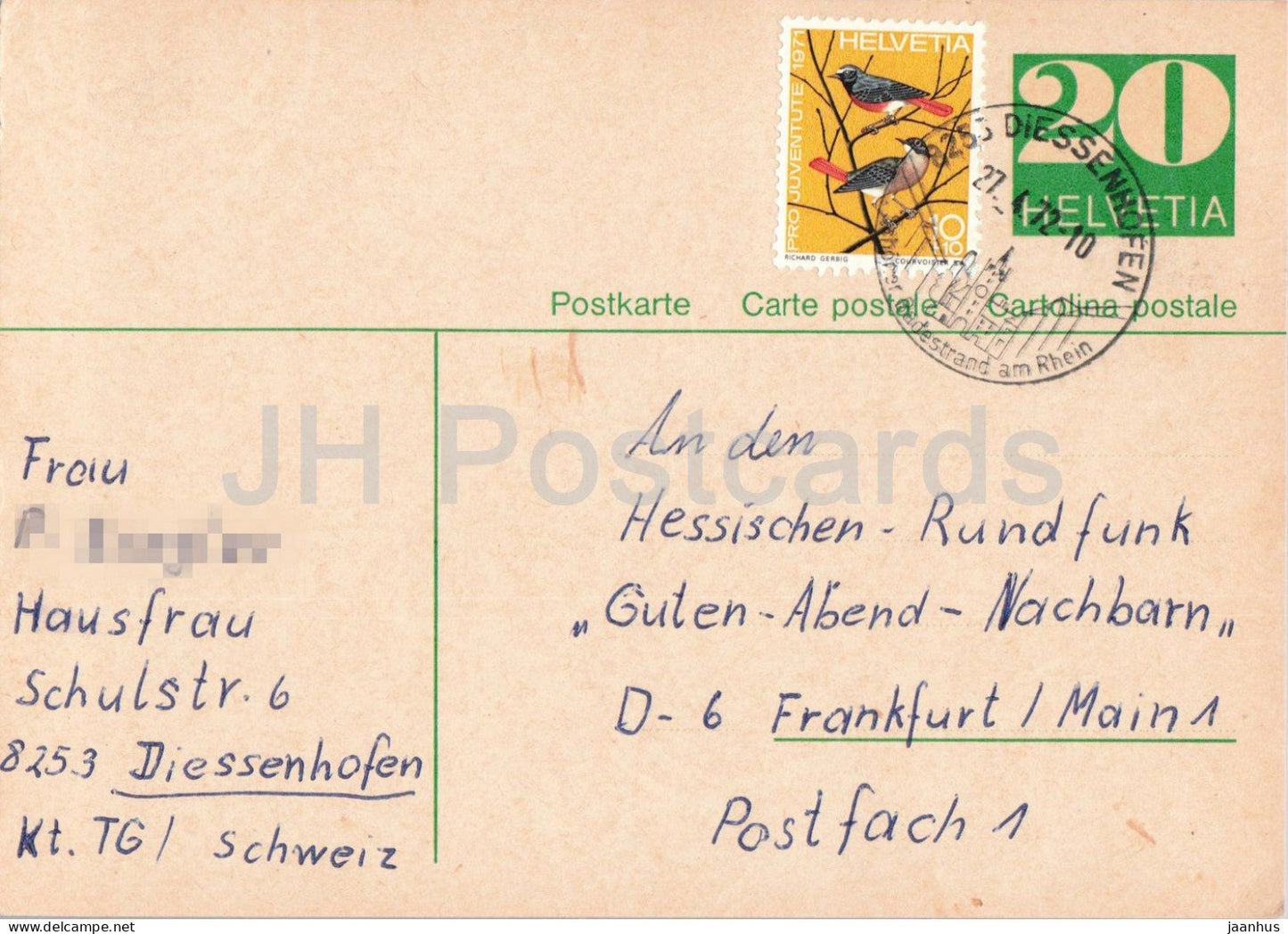 Guten Abend Nachbarn - Hessischer Rundfunk - postal stationery - 134 - 1972 - Switzerland - used - JH Postcards