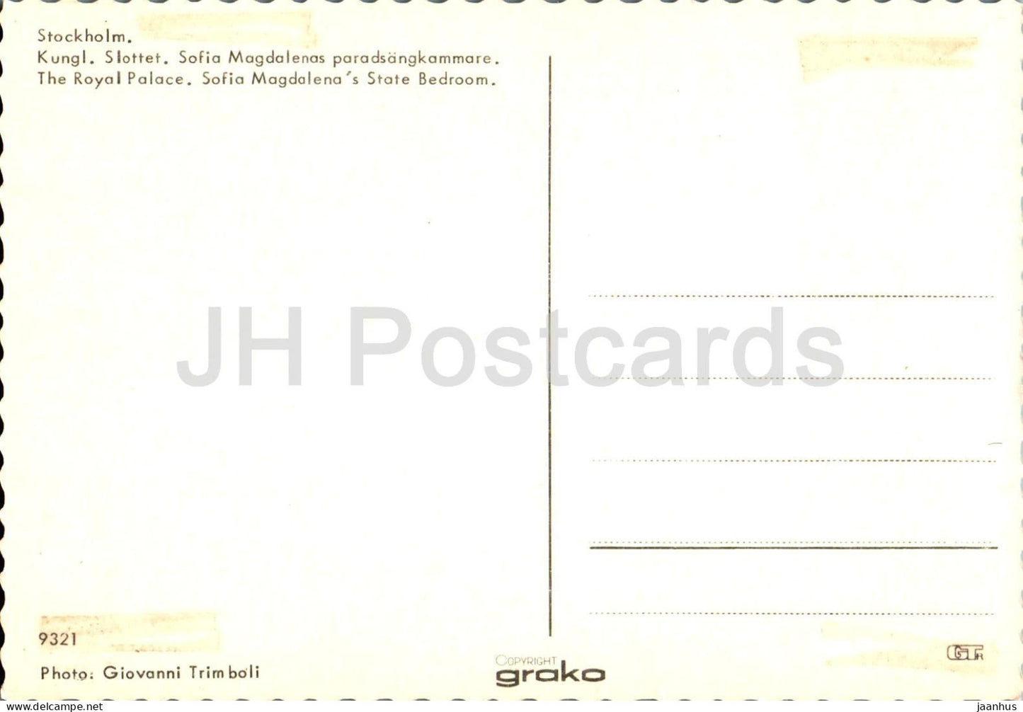 Stockholm - Kungl Slottet - Chambre d'État de Sofia Magdalenas - Le Palais Royal - Galerie Karl XI - 9321 - Suède - inutilisé 