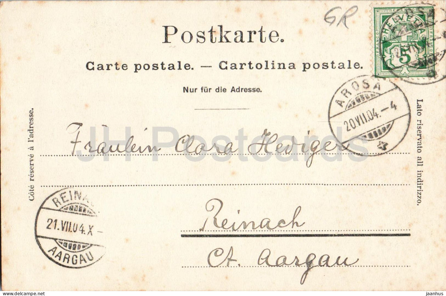 Gruss aus Arosa - lac - montagnes - 1070 - carte postale ancienne - 1904 - Suisse - utilisé