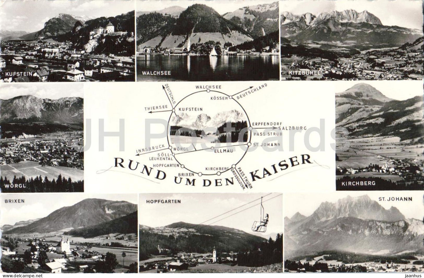 Rund um den Kaiser - Kufstein - Walchsee - Kitzbuhel - Alps - mountains - 5500 - old postcard - 1959 - Austria - used - JH Postcards