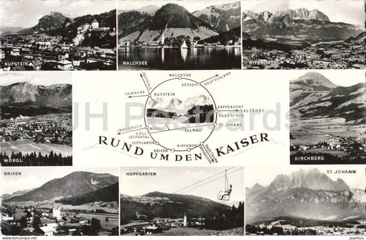 Rund um den Kaiser - Kufstein - Walchsee - Kitzbuhel - Alps - mountains - 5500 - old postcard - 1959 - Austria - used - JH Postcards