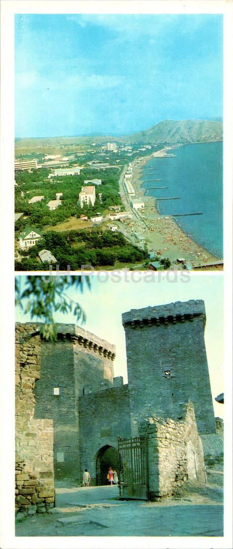 Sudak - view at the bay and resort - entrance to the Genoese fortress - Crimea - 1983 - Ukraine USSR - unused