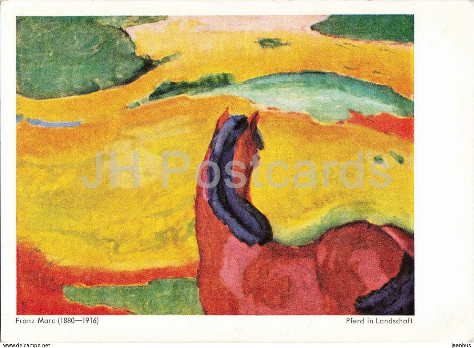 painting by Franz Marc - Horse in Landscape - Pferd in Landschaft - animals - horse - German art - Germany - unused - JH Postcards