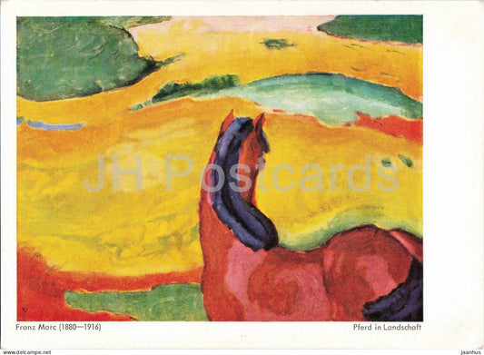 painting by Franz Marc - Horse in Landscape - Pferd in Landschaft - animals - horse - German art - Germany - unused - JH Postcards