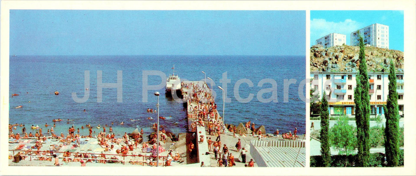 Alushta - beach - new buildings in the village of Frunzeskoye - Crimea - 1985 - Ukraine USSR - unused
