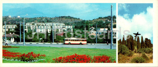 Alouchta - vue sur la ville près de la gare routière - monument aux défenseurs du ciel - Crimée - 1985 - Ukraine URSS - inutilisé 