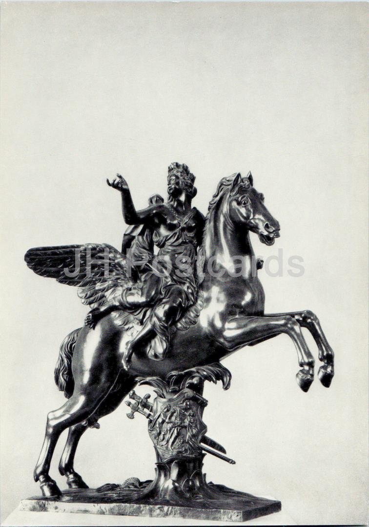 sculpture by Antoine Coysevox - Goddess of Fame riding Pegasus - French art - Large Card - 1975 - Russia USSR - unused