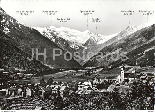 Fulpmes im Stubai 940 m gegen Stubaier Gletscher - village mountains - glacier - 4436 - old postcard - Austria - unused - JH Postcards
