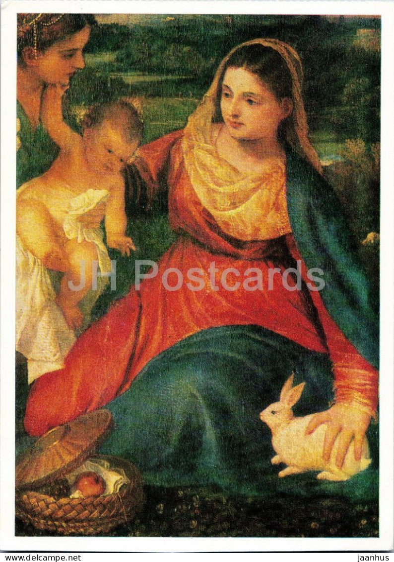 painting by Titian - Madonna with Rabbit - Die Madonna mit dem Kaninchen - Italian art - 1981 - Germany DDR - used - JH Postcards