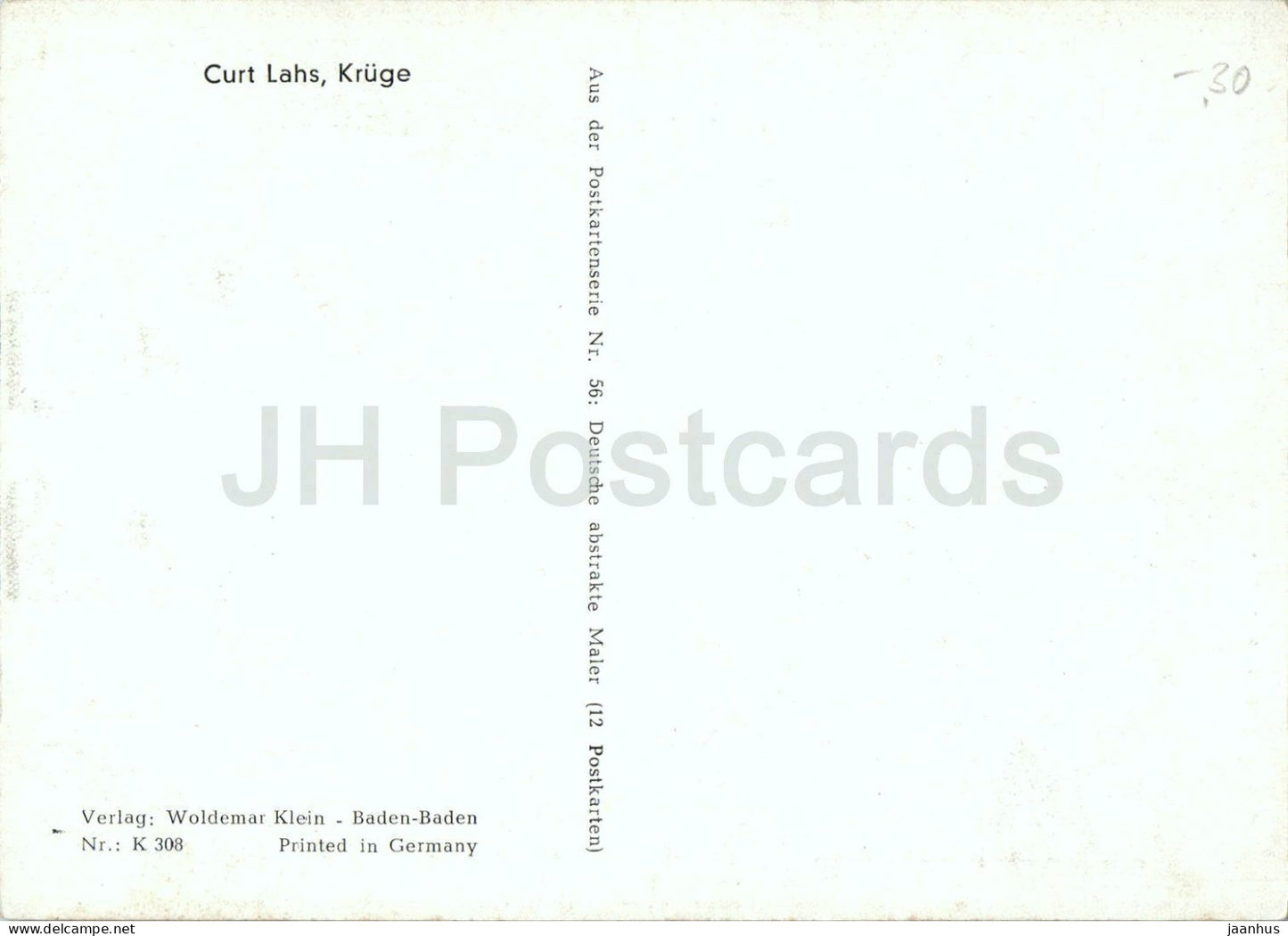painting by Curt Lahs - Jugs - Kruge - German art - K 308 - old postcard - 1950s - Germany - unused