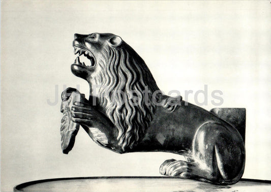 Skulptur eines unbekannten Künstlers – Löwe mit Wappen – Französische Kunst – Großformatige Karte – 1975 – Russland UdSSR – unbenutzt 